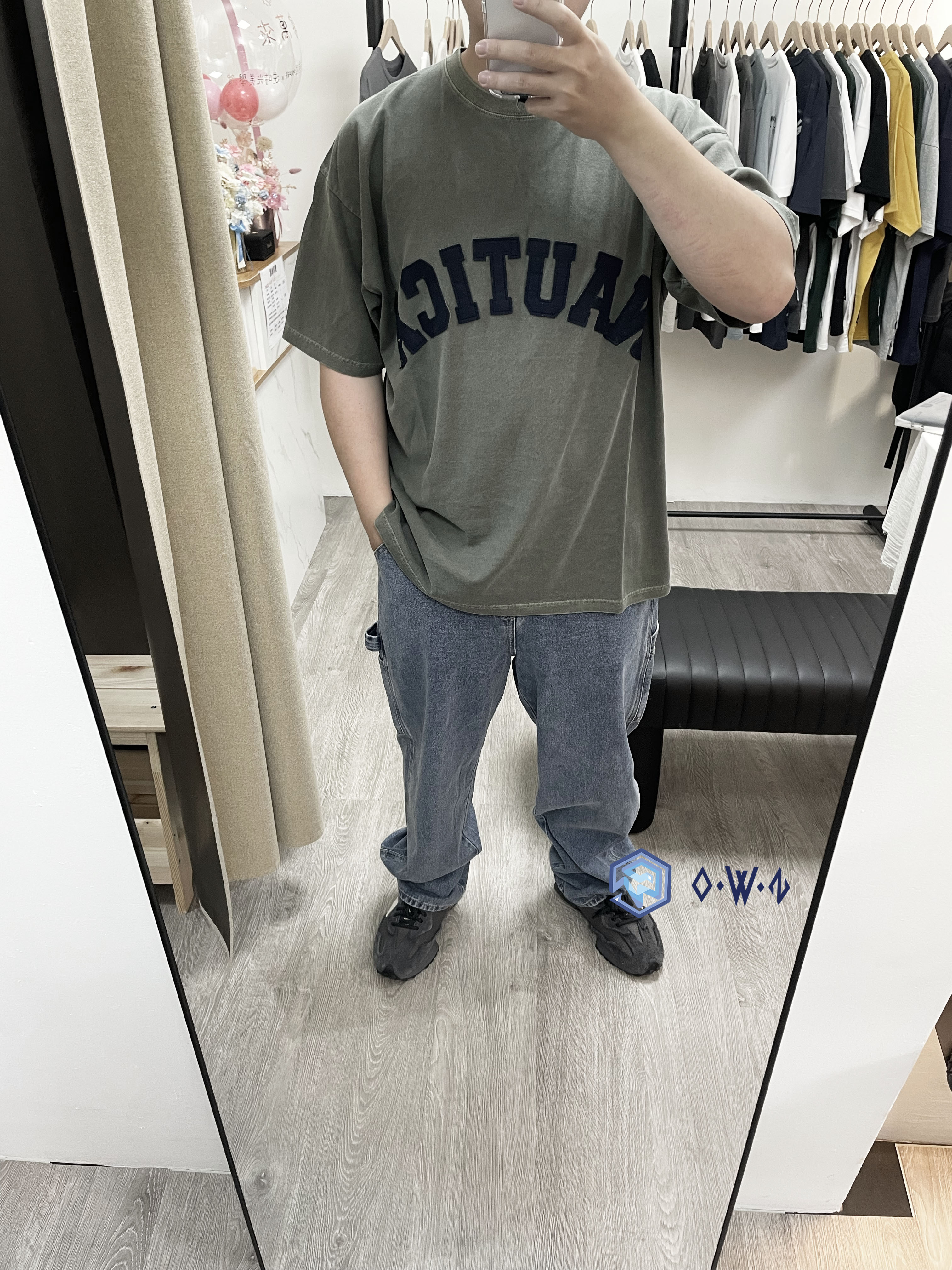 【OWN】Nautica 短袖 上衣 夏季 新品 大LOGO 刷白 復古 短踢 不分男女 炭灰 海藍 橄欖綠