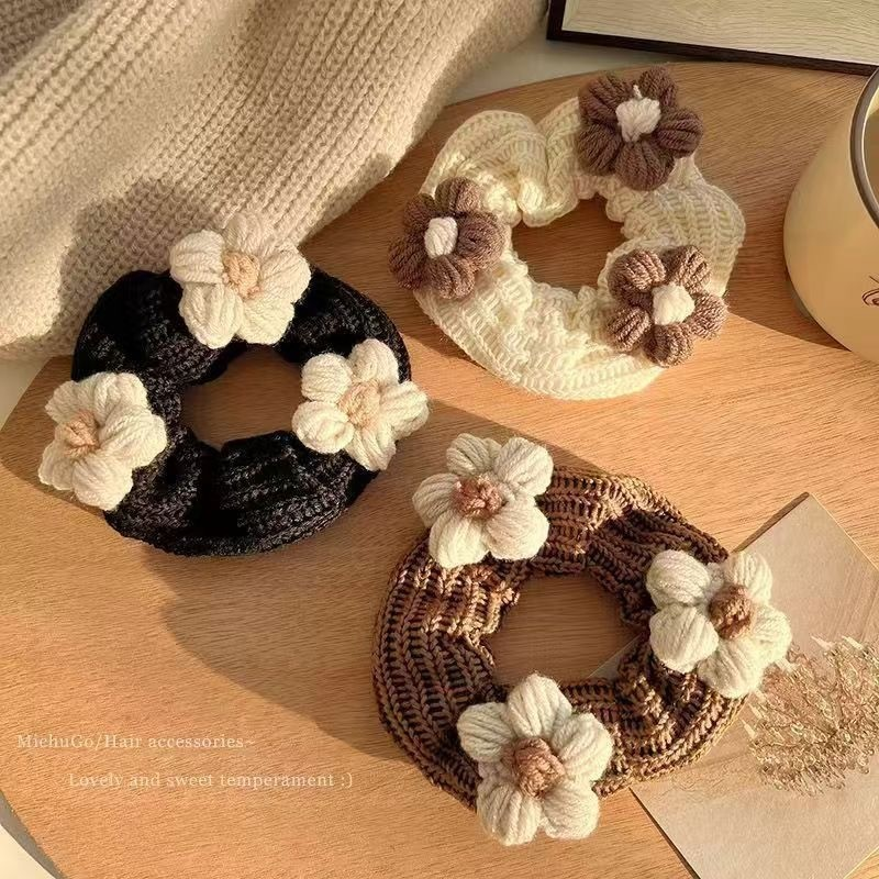[3 FOR RM10] Earth-Tone Knitted Flower Scrunchies