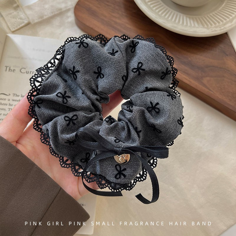 3 FOR RM10] Grey Bow with Lace-Trimmed Scrunchies