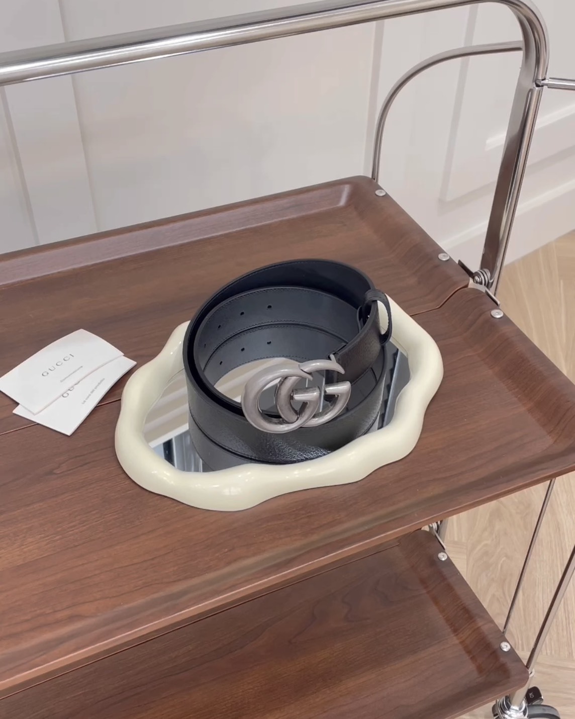 GUCCI｜GG 經典男士皮帶 黑銀