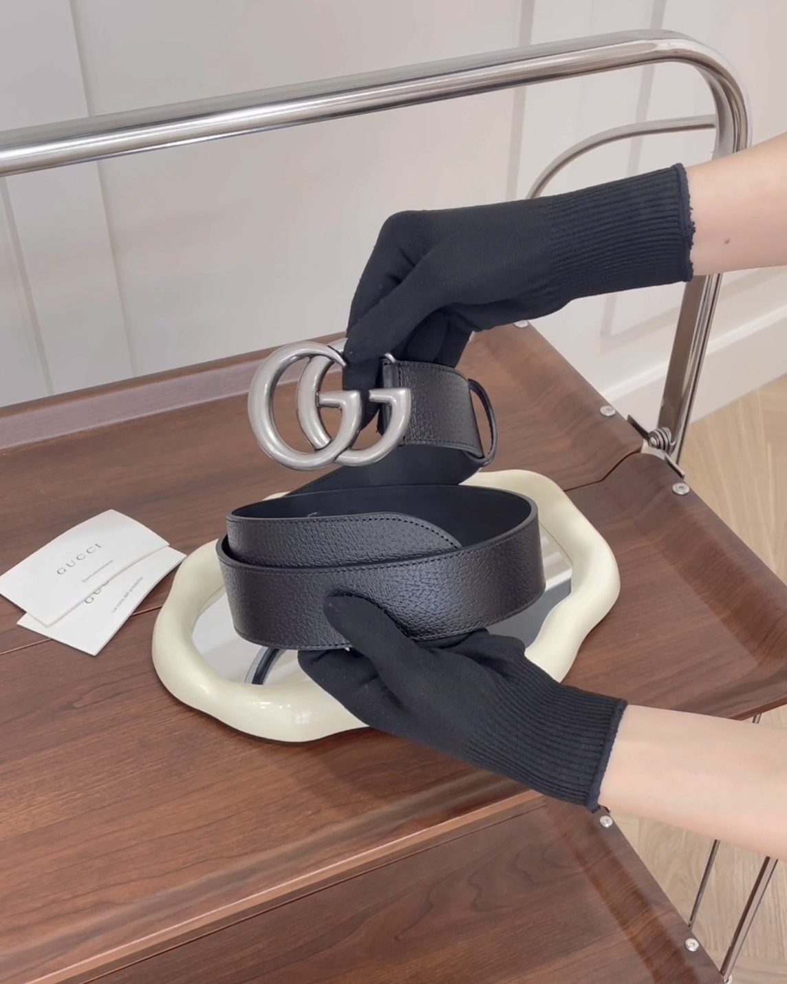 GUCCI｜GG 經典男士皮帶 黑銀