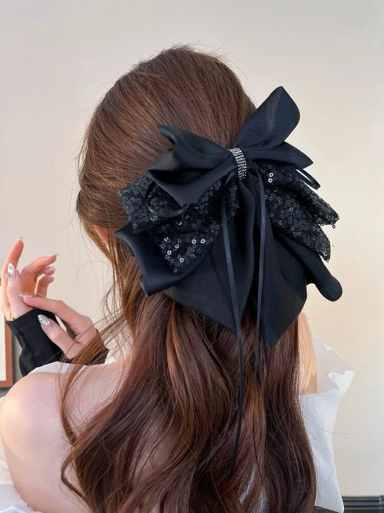 Retro Sequin Ponytail Bow Hair Claw