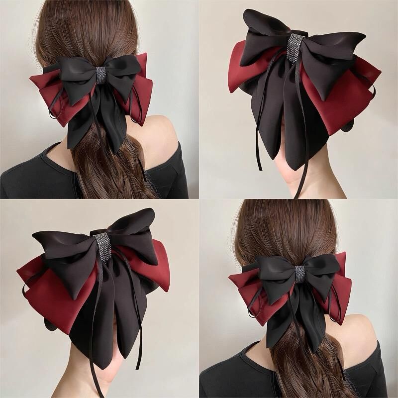 Retro Contrast Color Ponytail Bow Hair Claw