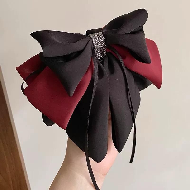 Retro Contrast Color Ponytail Bow Hair Claw