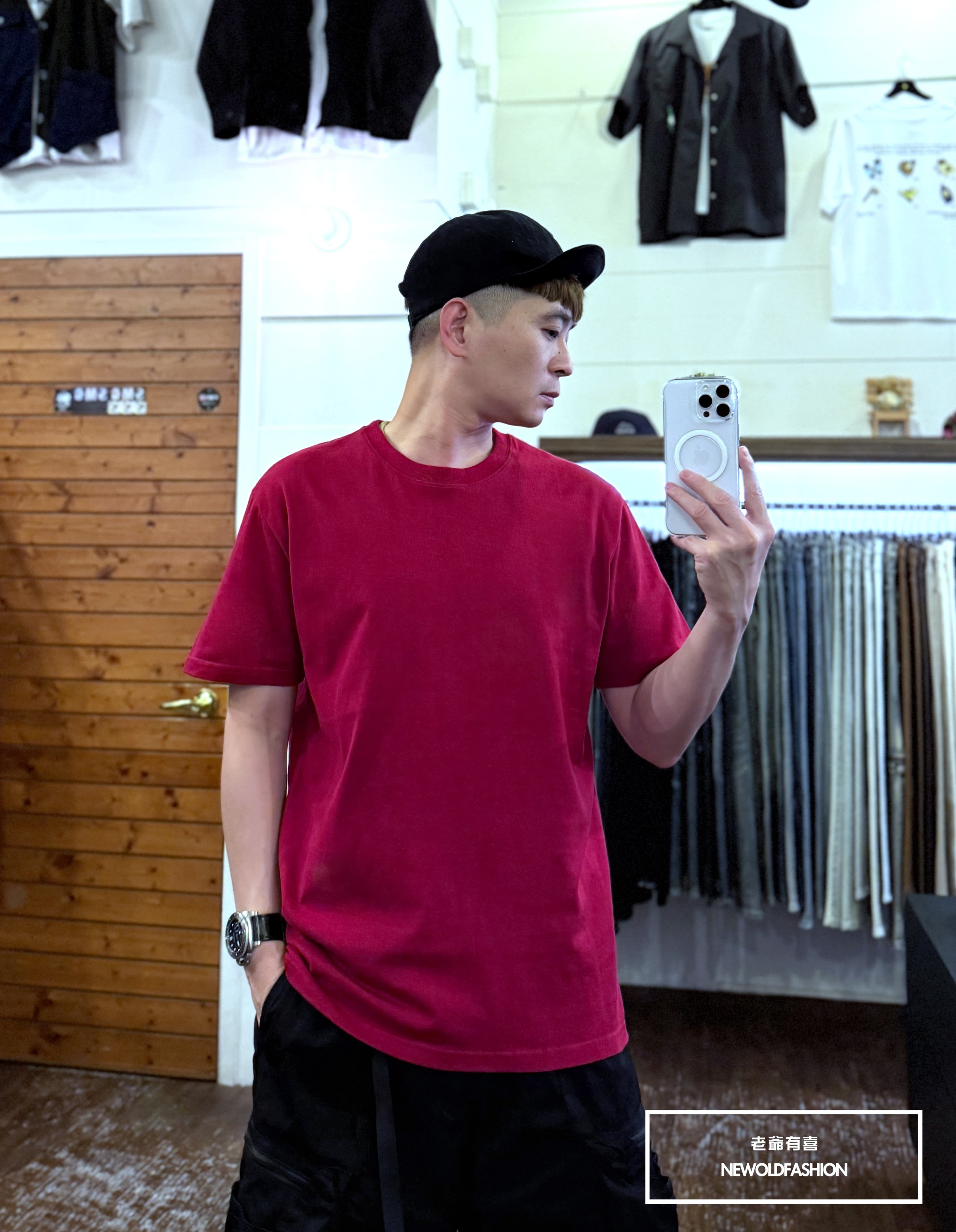 『熱銷到貨』重磅UPF50+超高防護係數素色短Ｔ恤-深紅