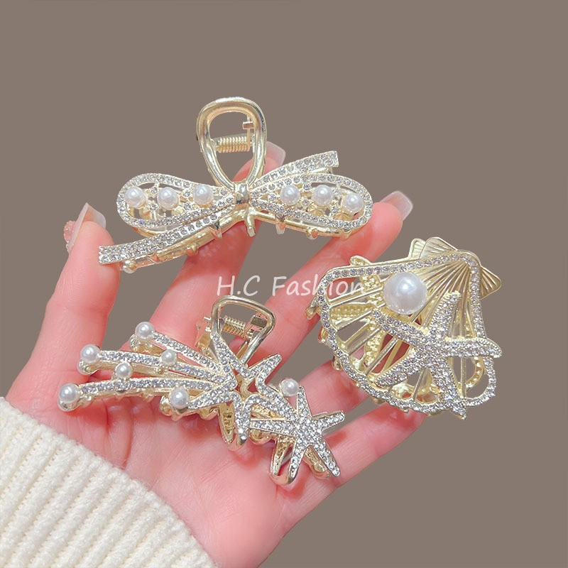 [2 FOR RM10] Ocean-Inspired Full Rhinestone Medium Metal Claw