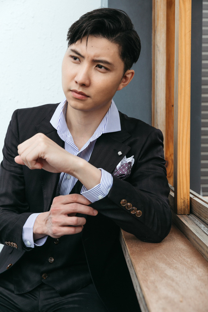 緹花紋三件式西裝 235 黑色