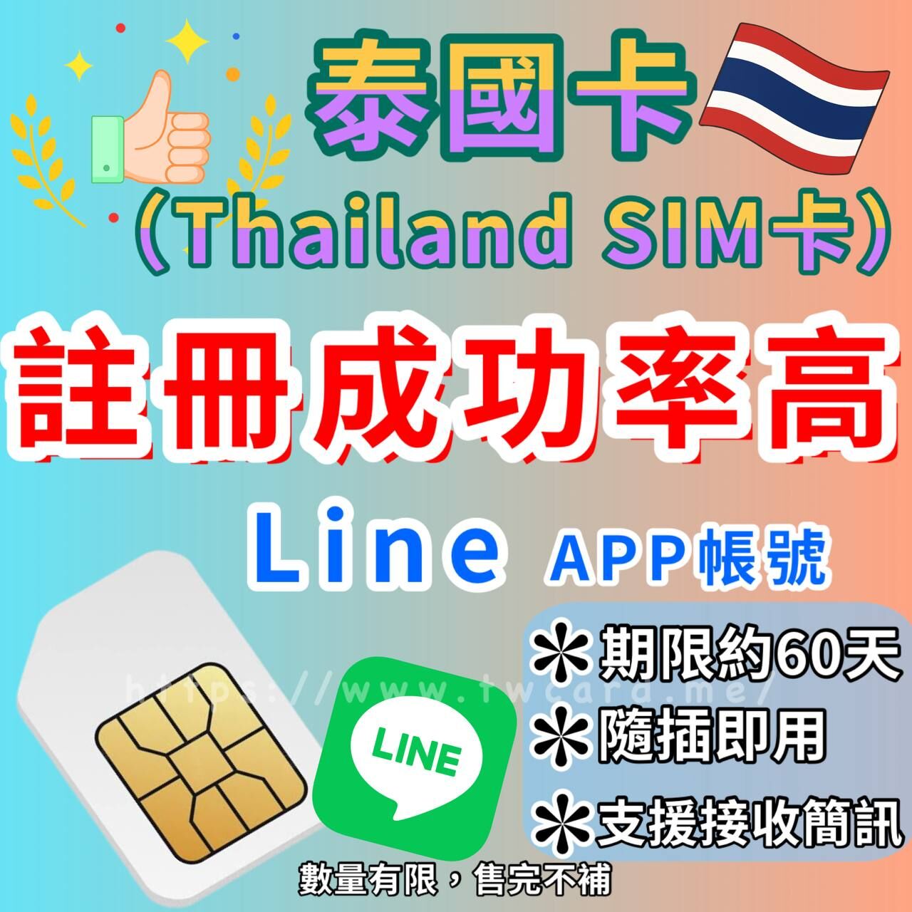 【預購】泰國卡（Thailand SIM卡）｜註冊 LINE 帳號卡專用〈帳號註冊不卡關、輕鬆接收簡訊驗證碼、隨插即用〉