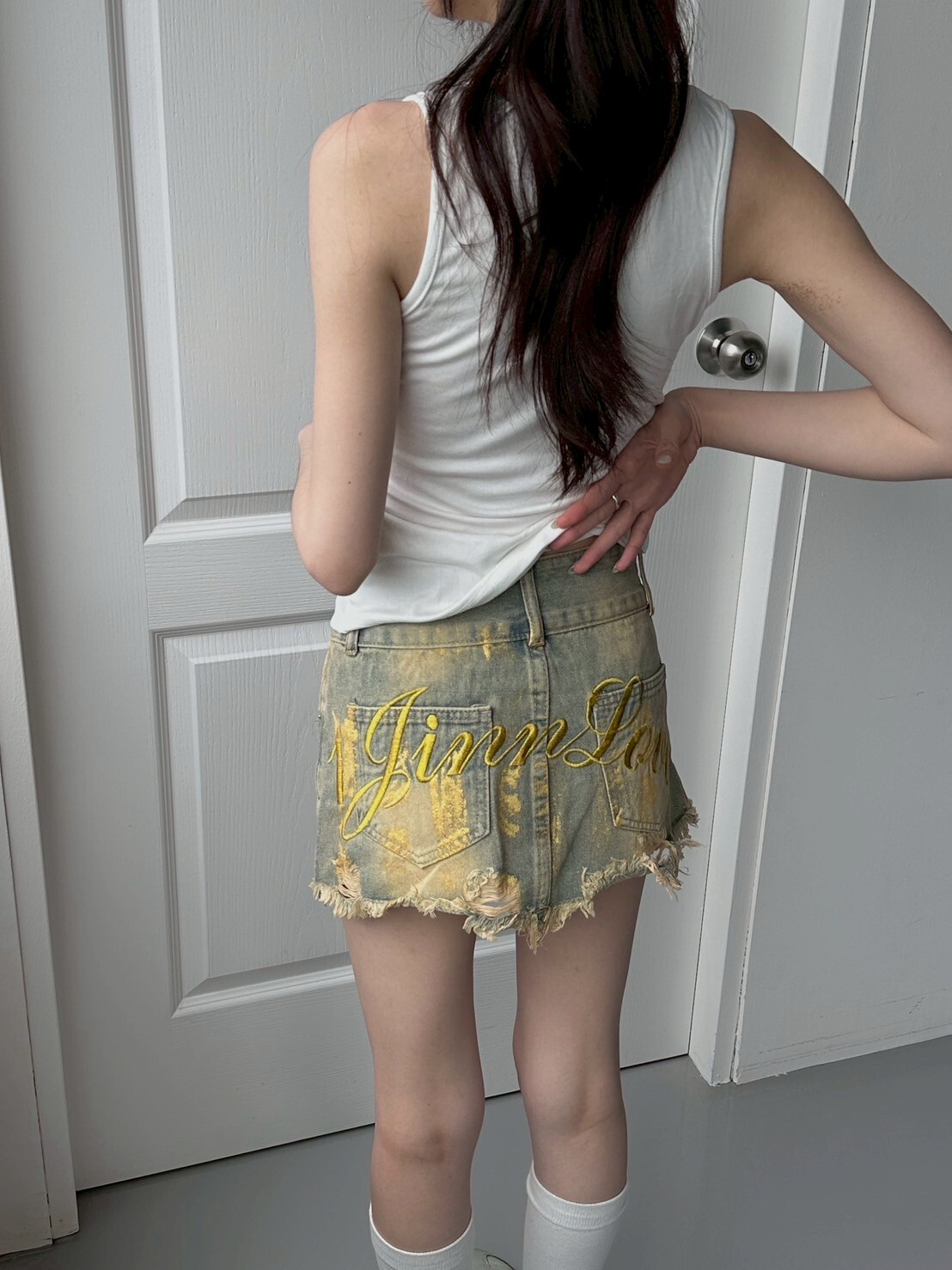 澀谷街頭 千禧燙金刷破包臀裙