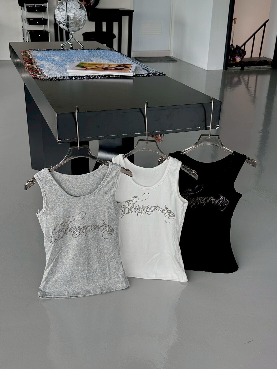 燙鑽修身工字吊帶背心 3colors