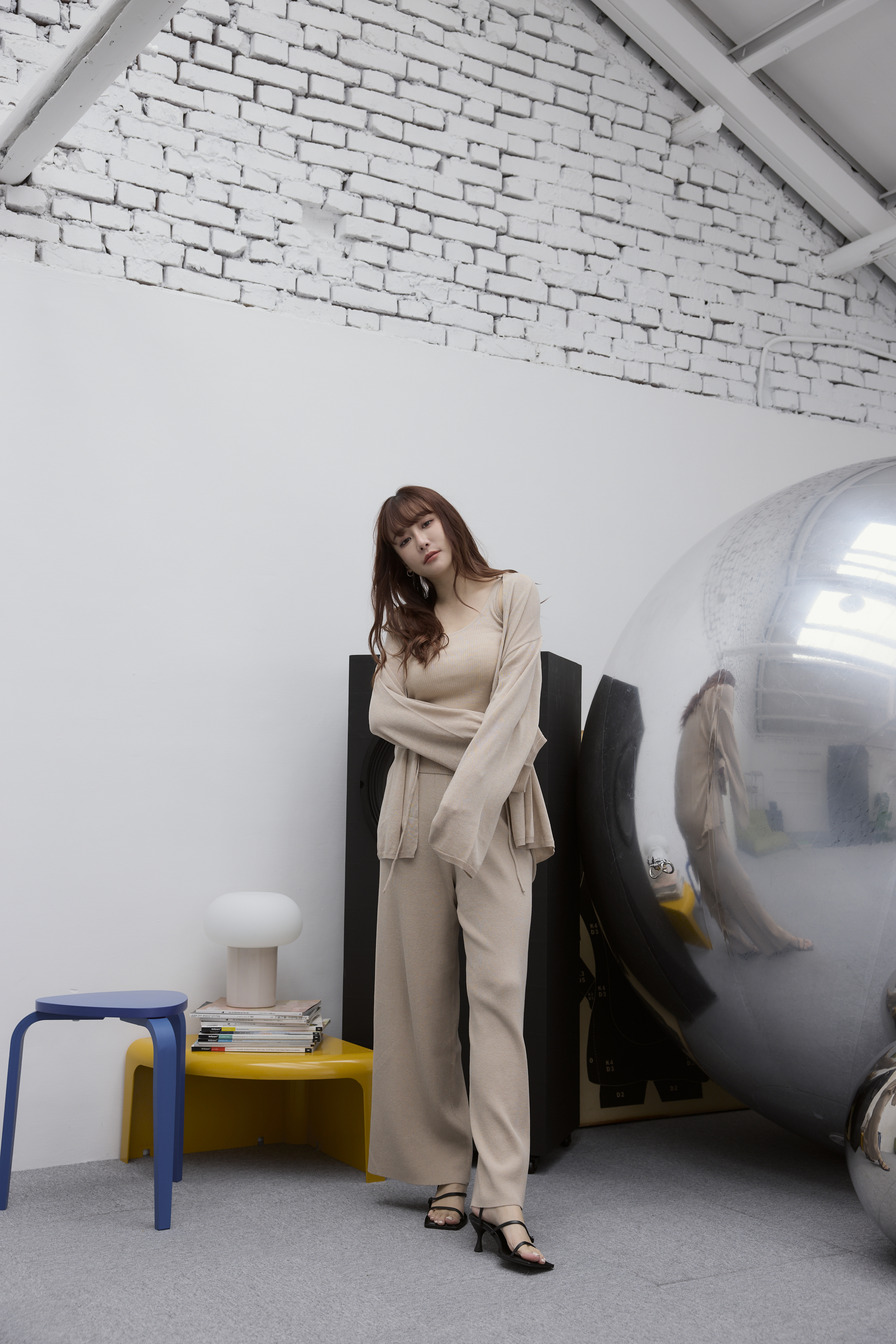 女神風涼感針織套裝-直筒寬褲