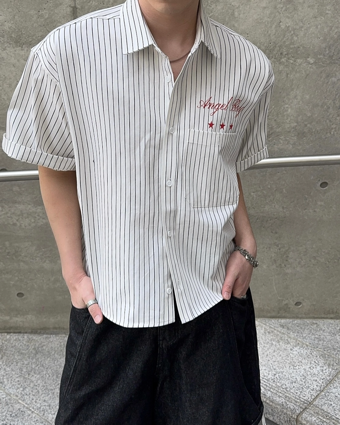 ENZ 條紋短款短袖襯衫