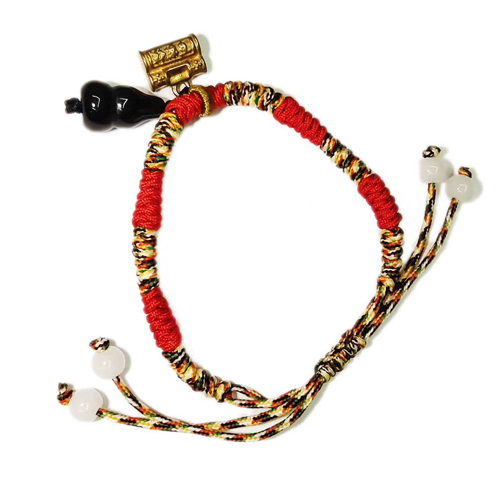 葫蘆{黑曜石}長命鎖+五色線手鍊【十方】154817