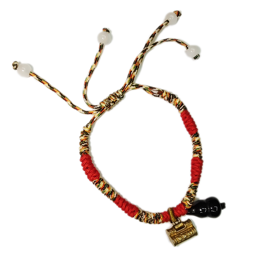 葫蘆{黑曜石}長命鎖+五色線手鍊【十方】154817