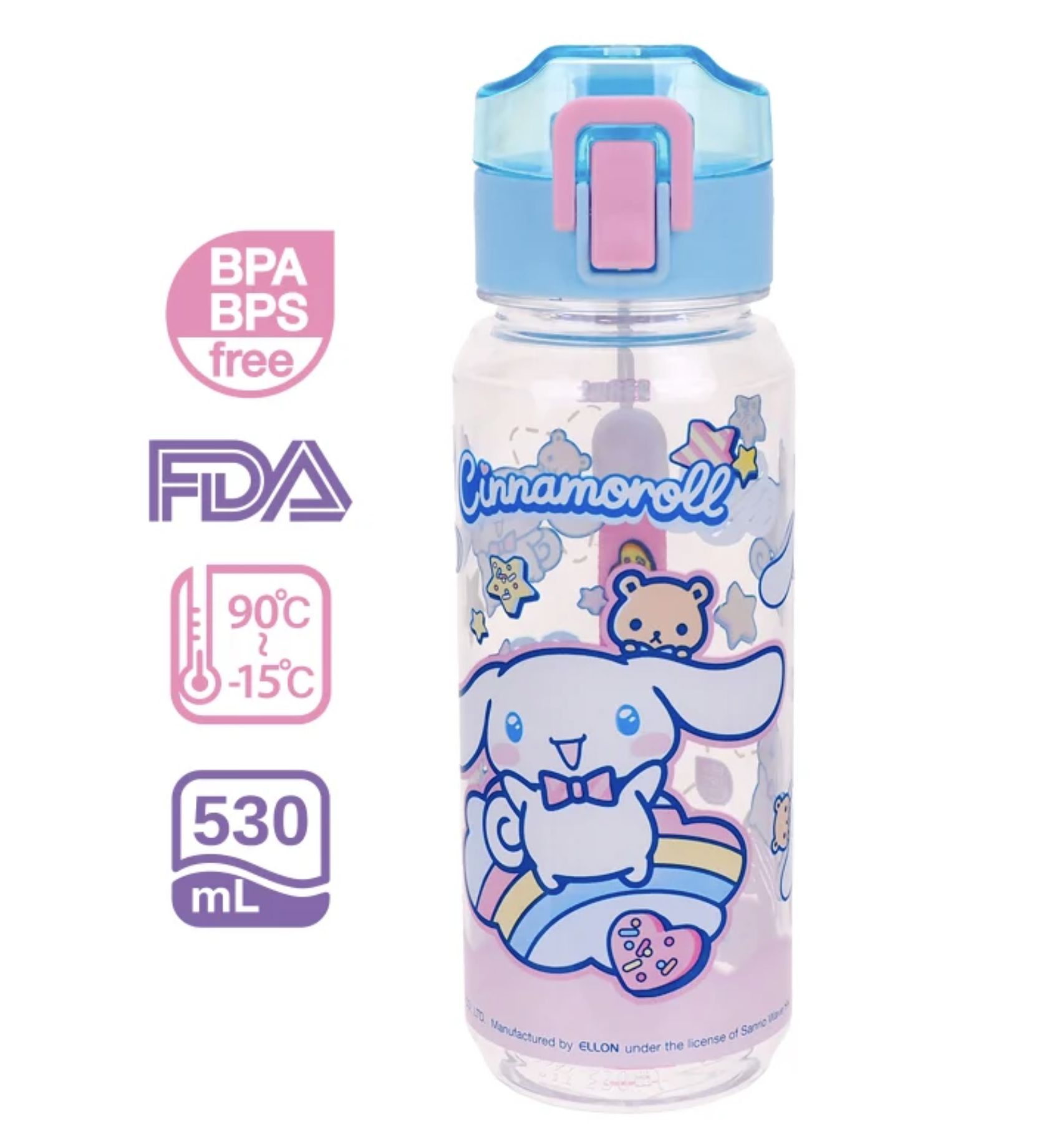 Cinnamoroll 530ml BPA & BPS Free 膠水樽連手繩 9-8474-2