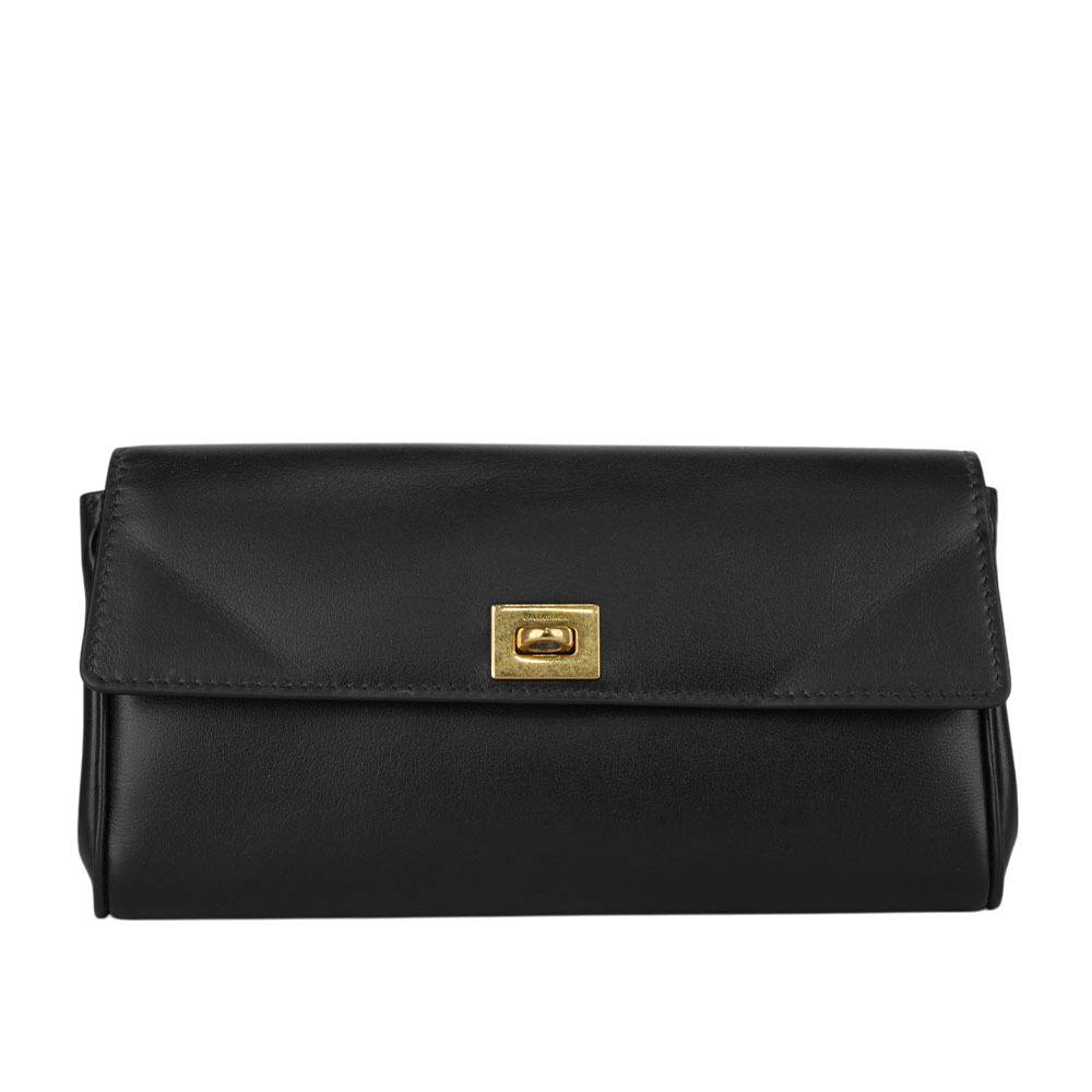 【BALLY】Rodeo 金釦平滑小牛皮翻蓋長夾(黑色) 814112 2ABKX 1000