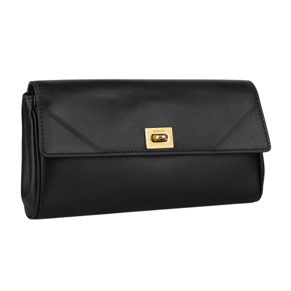 【BALLY】Rodeo 金釦平滑小牛皮翻蓋長夾(黑色) 814112 2ABKX 1000