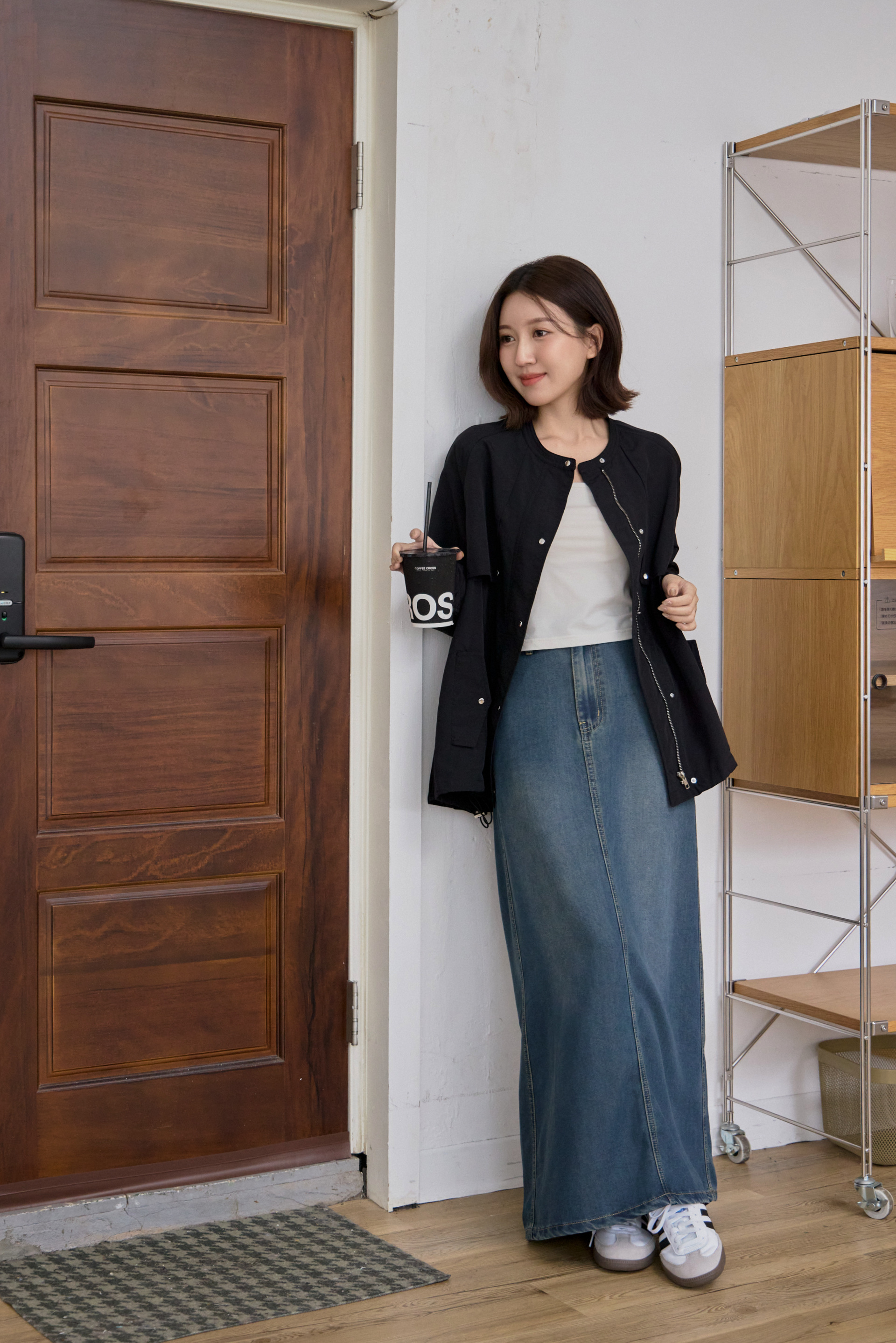 Gmade/飄感天絲刷色修臀牛仔涼涼裙-海藍