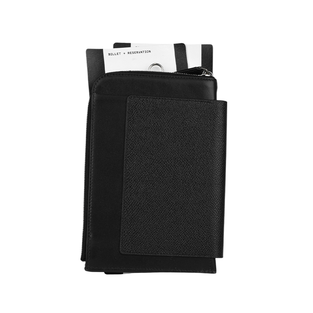 【BALLY】護照及雙機票造型掛脖式拉鍊卡包/手機包(黑色) 787733 2AA3R 1000