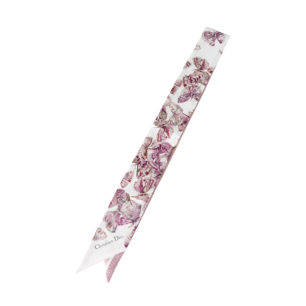 【CHRISTIAN DIOR】Camo Papillon Mitzah 蝴蝶圖案Twilly/絲巾(白色/淡粉色) 52PAC106I608_C415