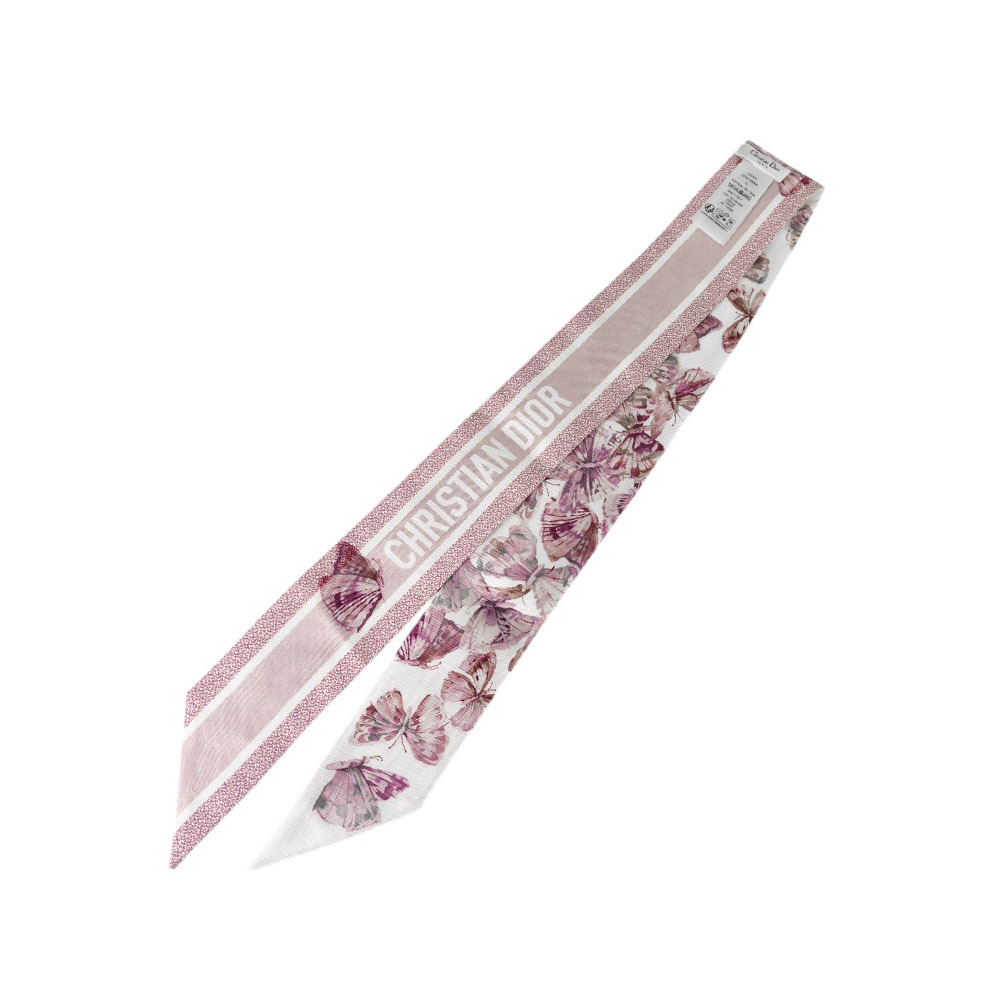 【CHRISTIAN DIOR】Camo Papillon Mitzah 蝴蝶圖案Twilly/絲巾(白色/淡粉色) 52PAC106I608_C415