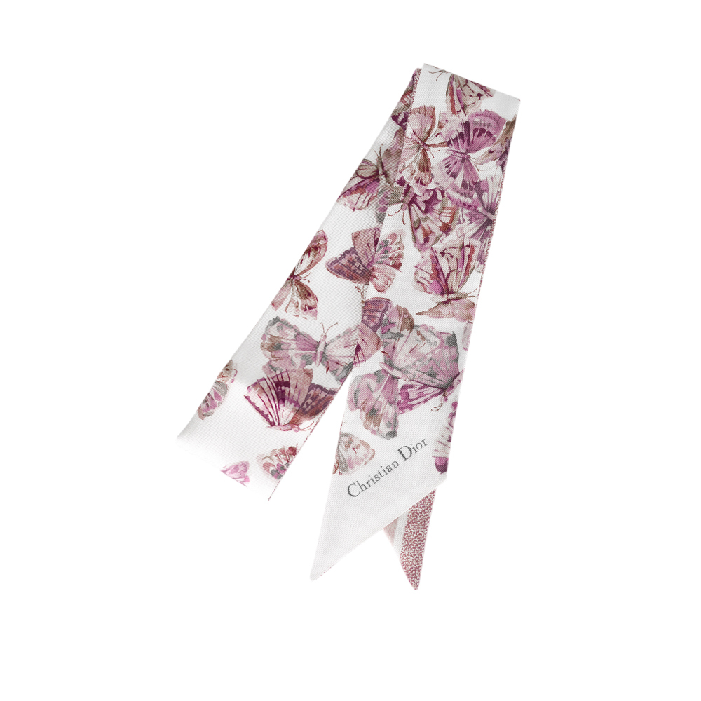 【CHRISTIAN DIOR】Camo Papillon Mitzah 蝴蝶圖案Twilly/絲巾(白色/淡粉色) 52PAC106I608_C415