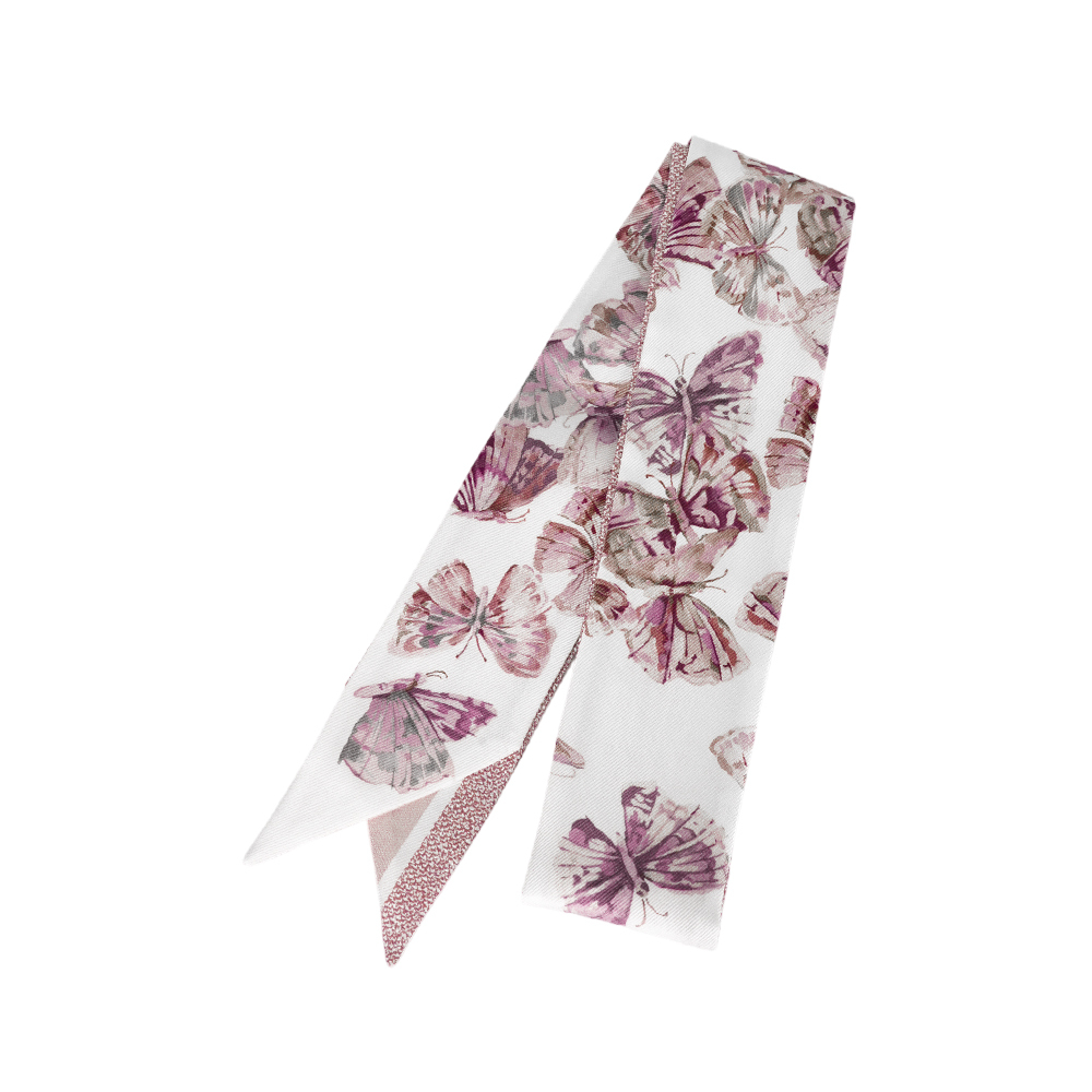 【CHRISTIAN DIOR】Camo Papillon Mitzah 蝴蝶圖案Twilly/絲巾(白色/淡粉色) 52PAC106I608_C415