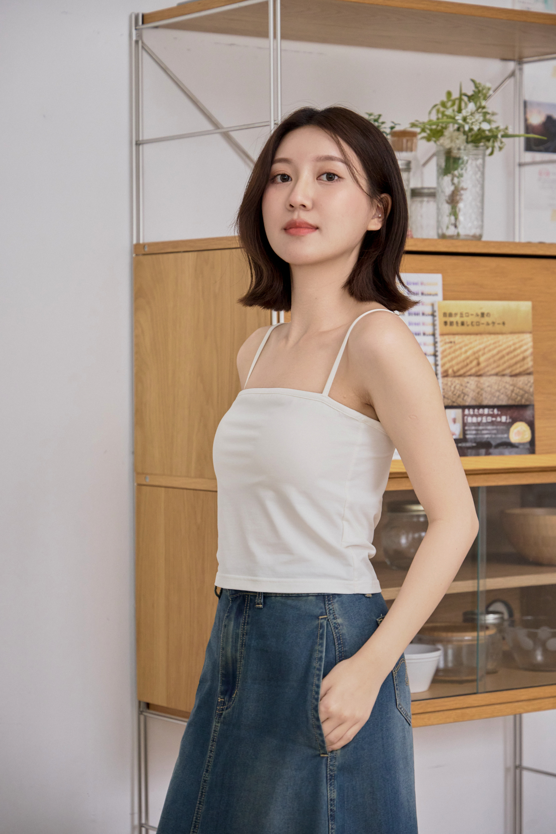 Gmade/涼感包覆調節肩帶天絲平口Bratop-米白