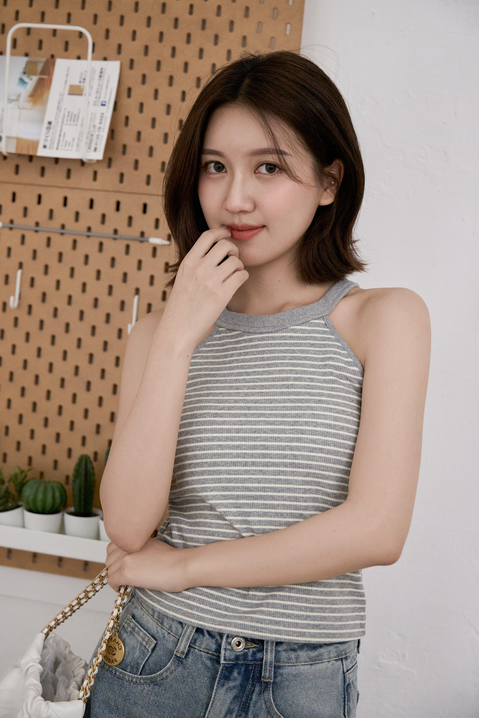 Gmade/不擠肉遮副乳削肩背心Bratop-灰條