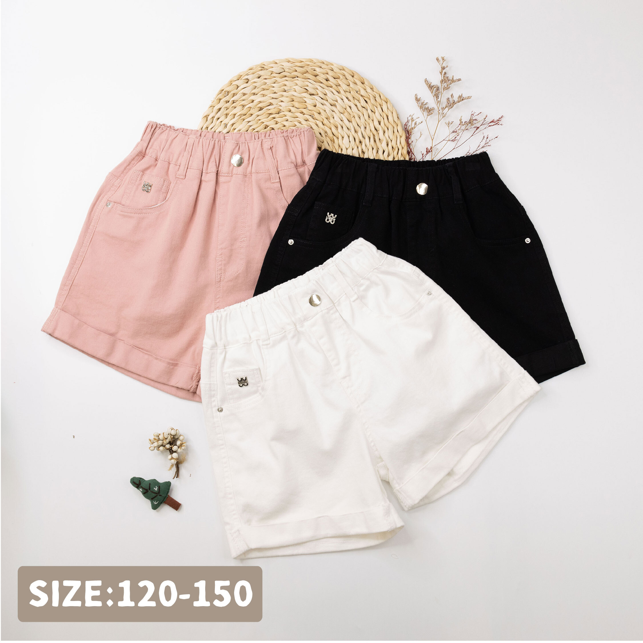 【H50545】質感金屬小標設計短褲