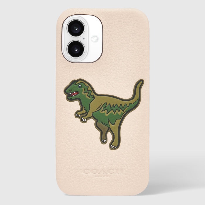 【COACH】iPhone 16系列 精品真皮手機殼 白色小恐龍