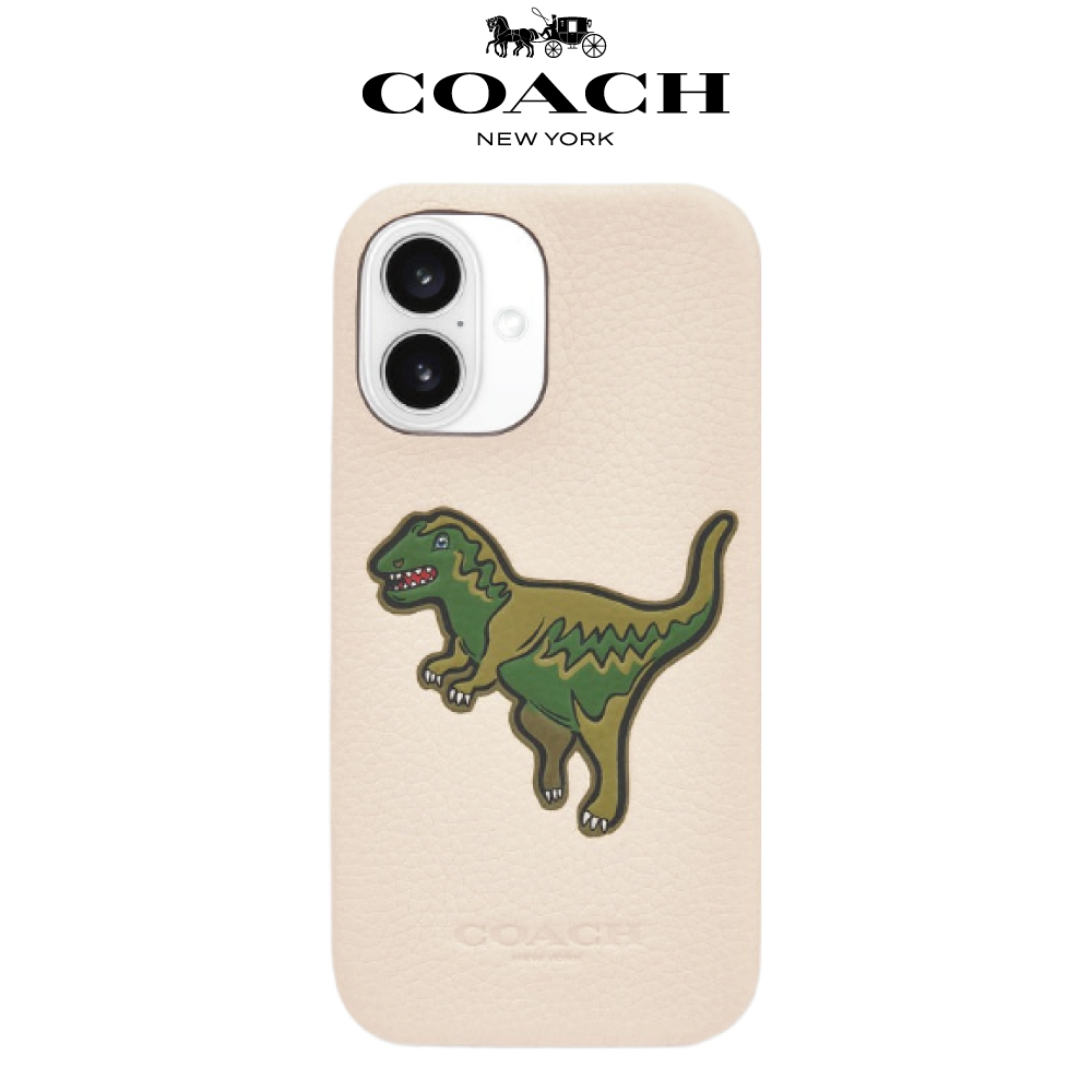 【COACH】iPhone 16系列 精品真皮手機殼 白色小恐龍