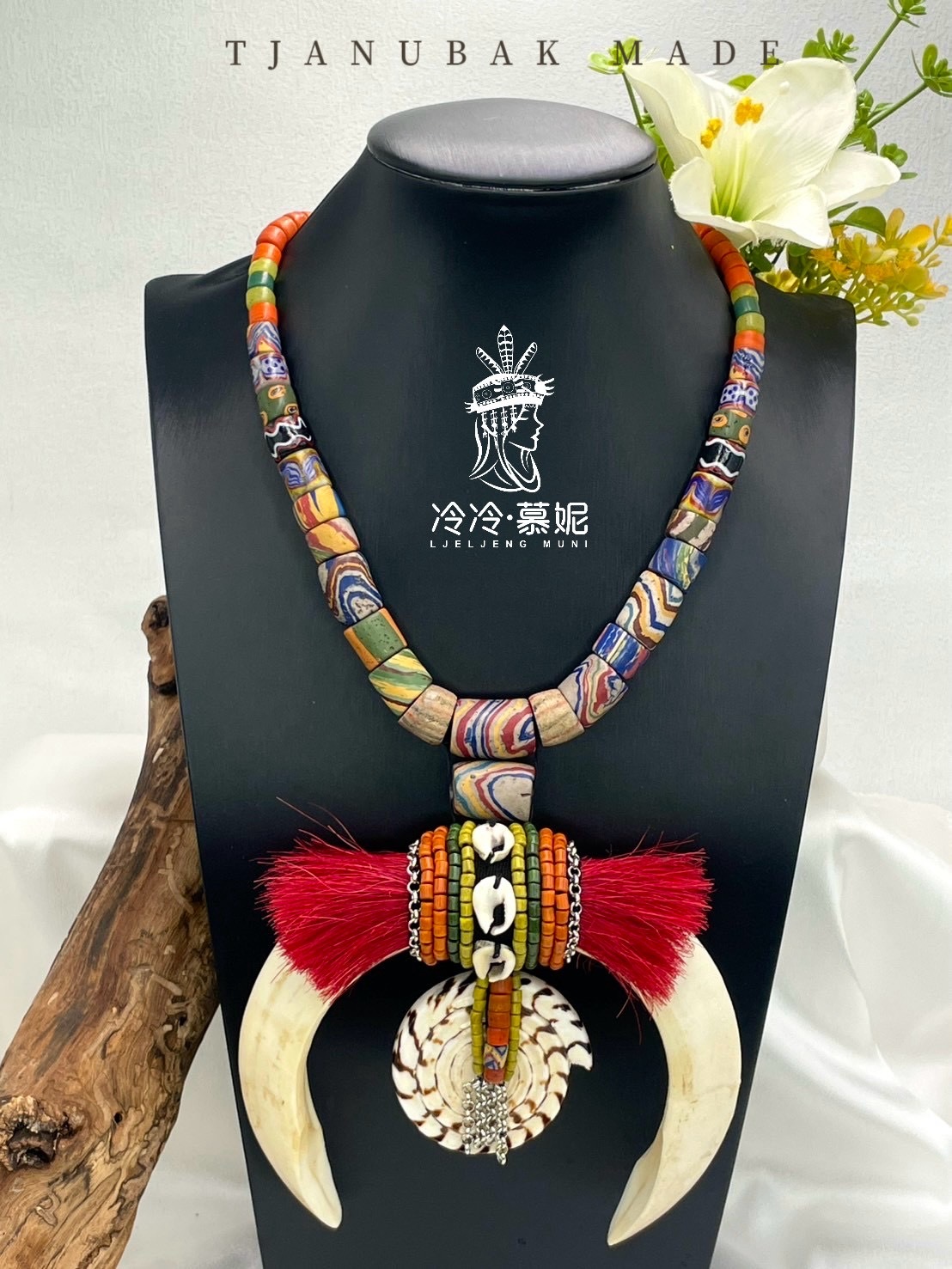 W-No.18傳統花珠大山豬牙圓貝長鍊80cm