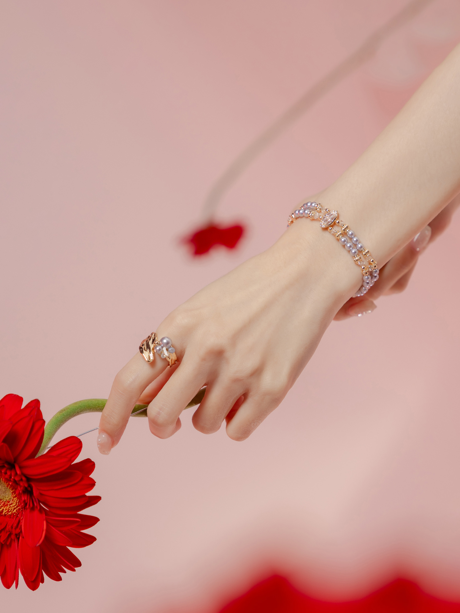 迷因佩斯。MUCHAT手作14KGP鋯石珍珠水晶手鍊