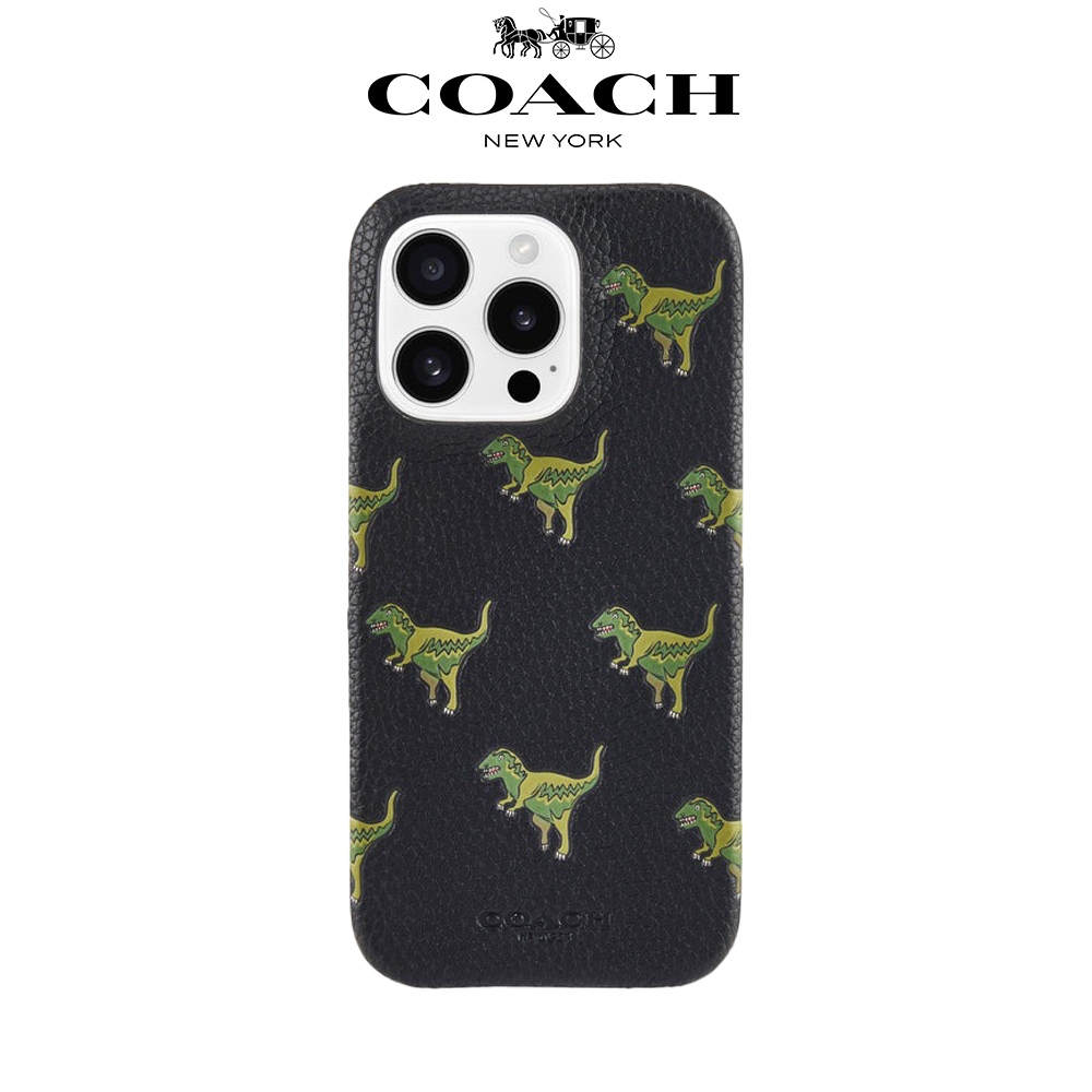 【COACH】iPhone 16系列 精品真皮手機殼 黑色小恐龍