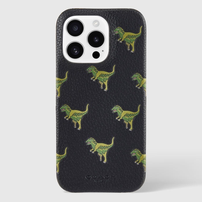 【COACH】iPhone 16系列 精品真皮手機殼 黑色小恐龍