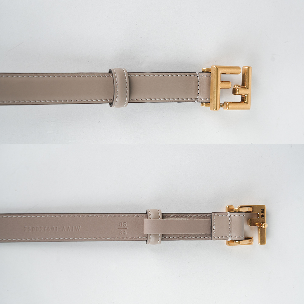 【FENDI】金色FF Logo 小牛皮寬2cm/80cm皮帶(米色) 8C0648 AAIW F1LEY