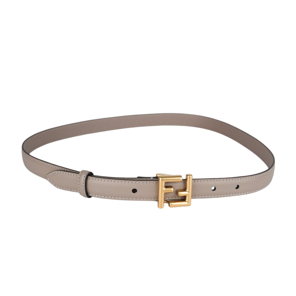 【FENDI】金色FF Logo 小牛皮寬2cm/80cm皮帶(米色) 8C0648 AAIW F1LEY