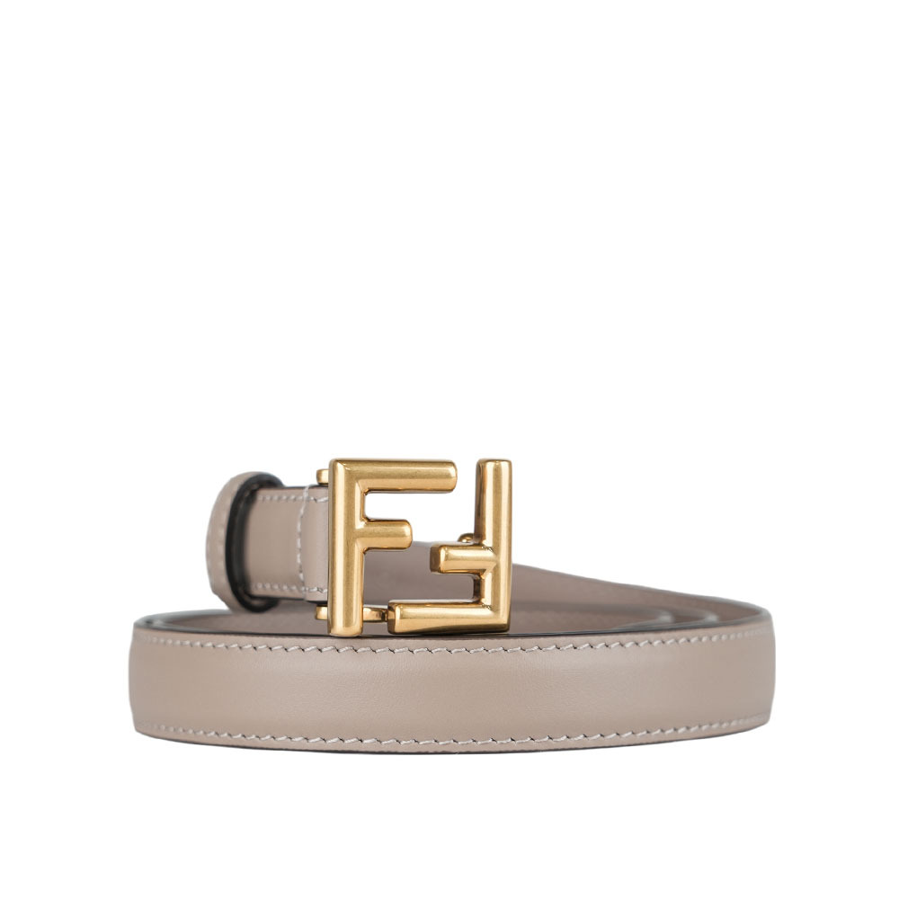【FENDI】金色FF Logo 小牛皮寬2cm/80cm皮帶(米色) 8C0648 AAIW F1LEY