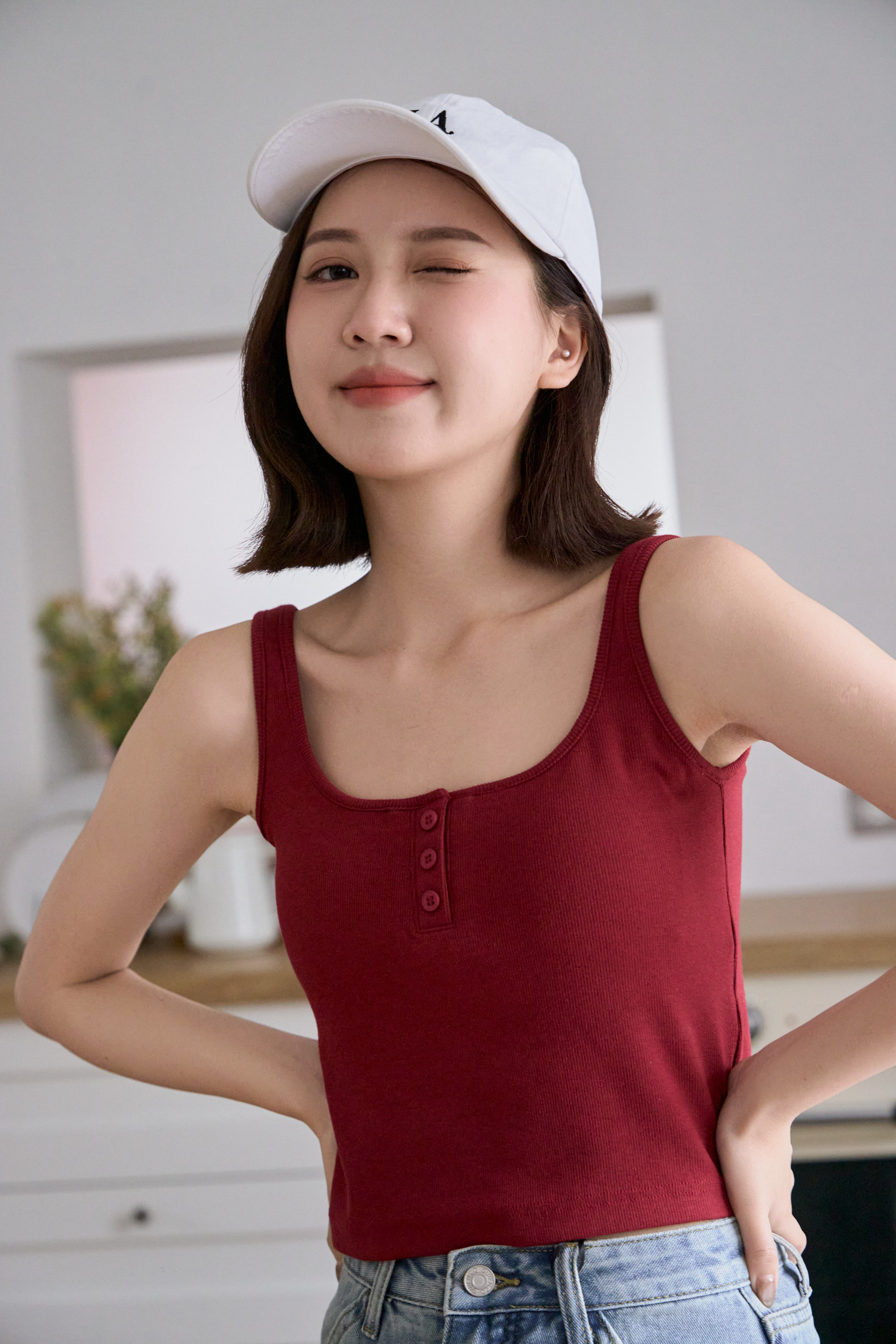 Gmade/U領排釦遮副乳鎖骨背心Bratop-顯白紅