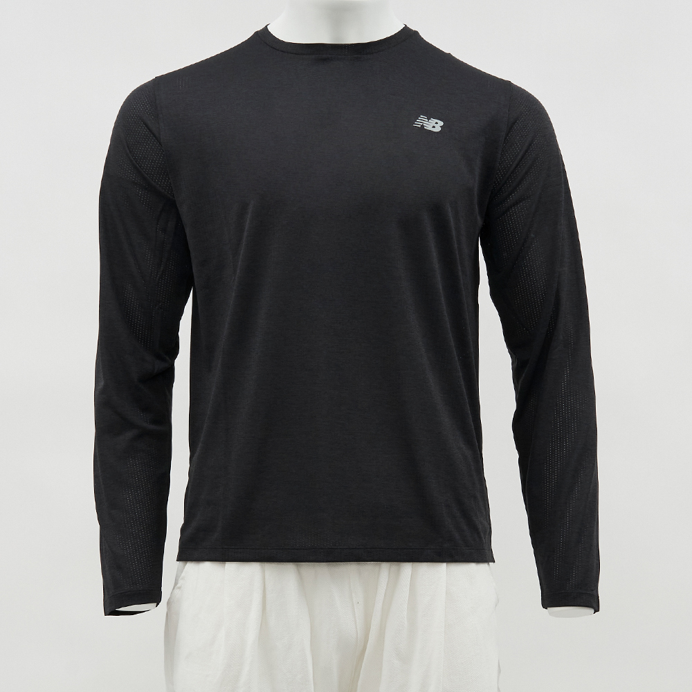 New Balance 男款 黑色 快乾 運動 休閒 薄長T 圓領 美規 上衣 長袖 MT41256BK