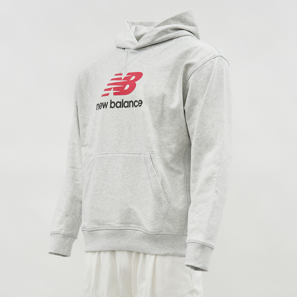 New Balance 男款 白灰色 休閒 美規 NB字體 上衣 毛圈布 連帽 帽T 運動 長袖 MT51512AHH