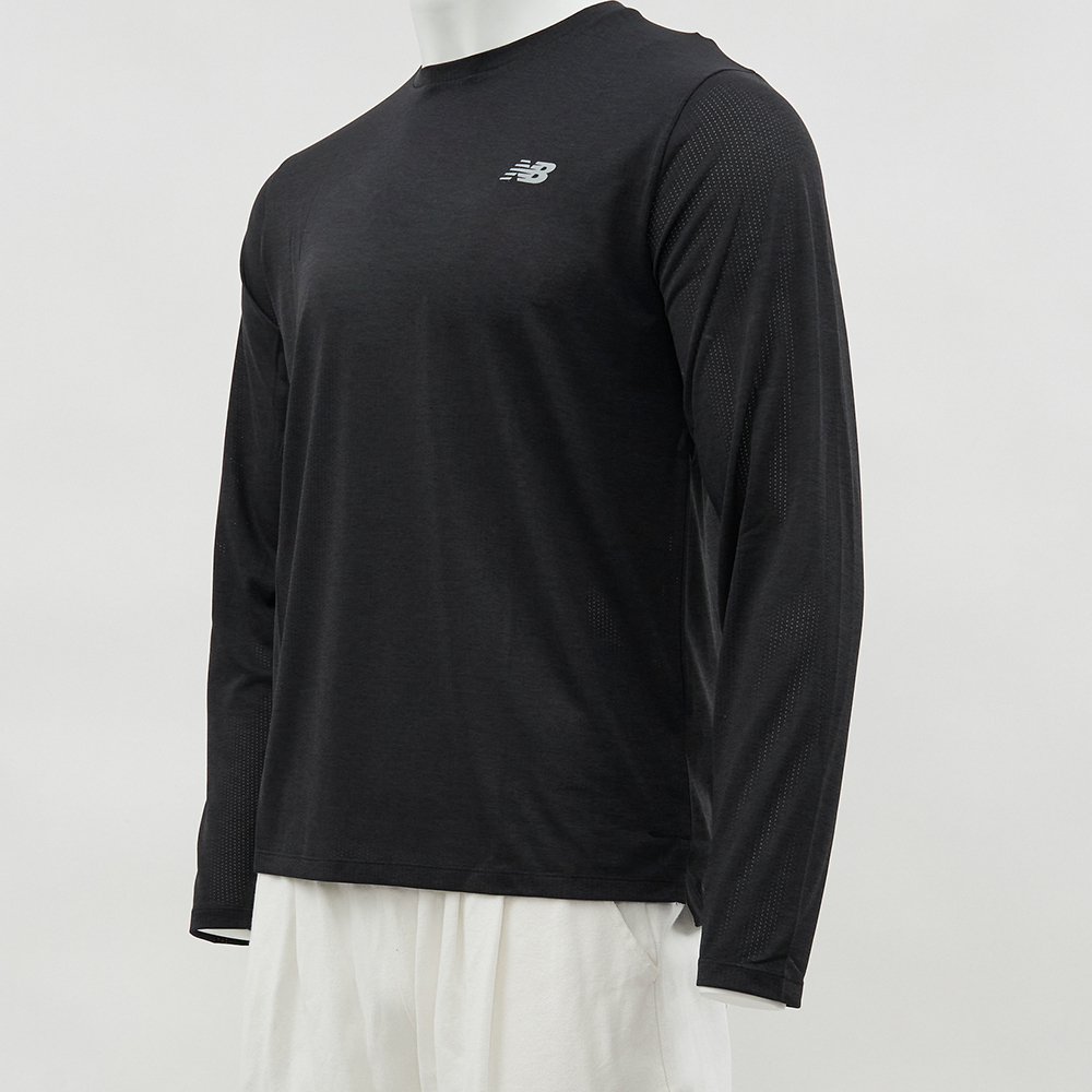 New Balance 男款 黑色 快乾 運動 休閒 薄長T 圓領 美規 上衣 長袖 MT41256BK