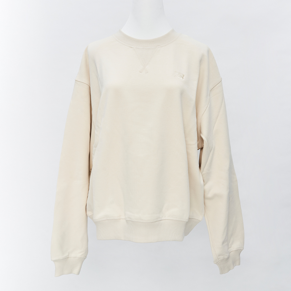 New Balance 女款 米白色 運動 休閒 美規 圓領 大學T 棉質 上衣 長袖 WT41500LIN