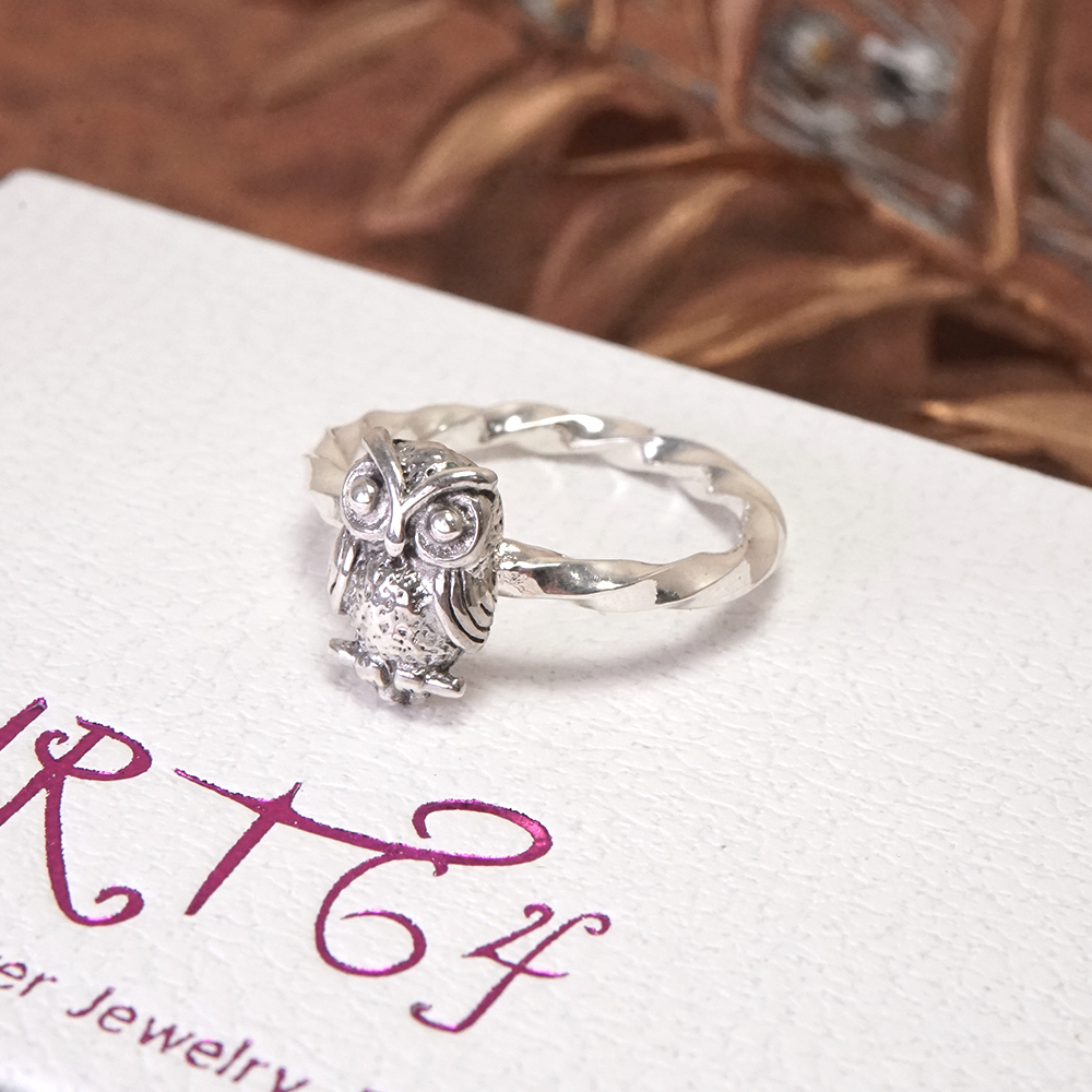 睿智貓頭鷹 方扭設計 925純銀戒指 22週年紀念設計