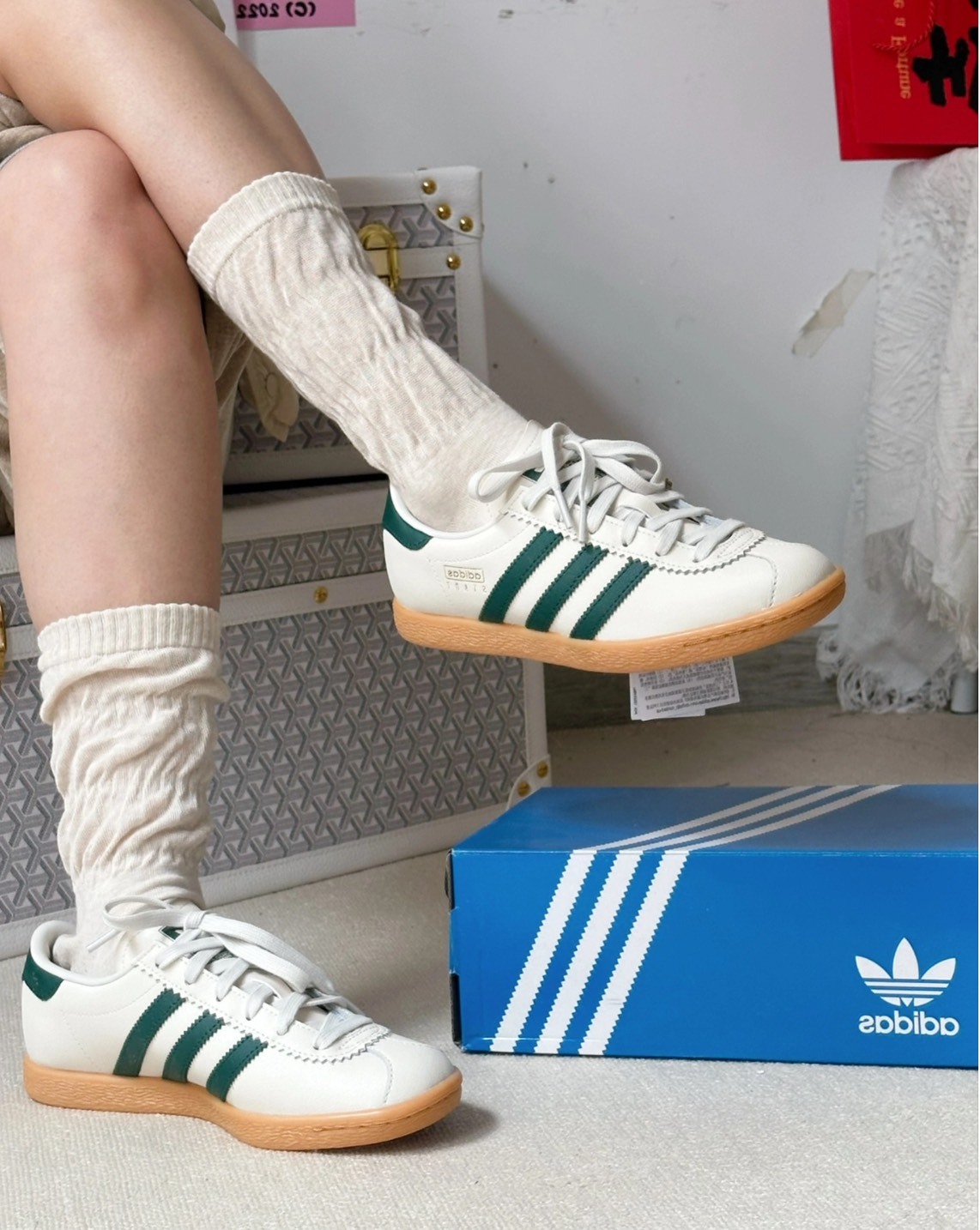 adidas Stadt 米綠 低幫板鞋 男女同款