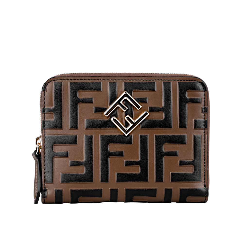 【FENDI】FF Diamonds 浮雕皮革6卡拉鏈短夾