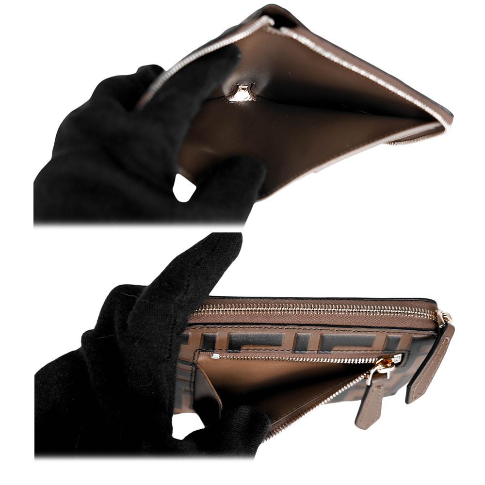 【FENDI】FF Diamonds 浮雕皮革6卡拉鏈短夾(棕色) 8M0508 ADYM F13VK