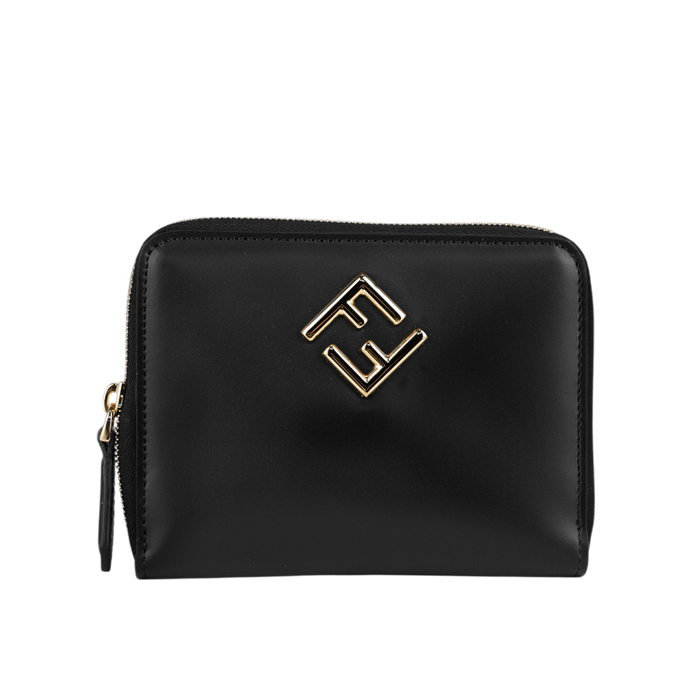 【FENDI】FF Diamonds 素面小牛皮6卡拉鏈短夾