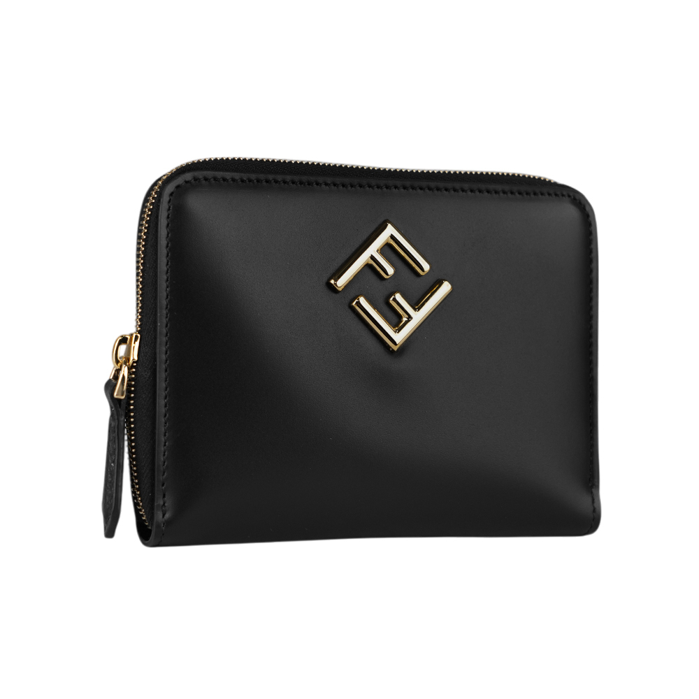 【FENDI】FF Diamonds 素面小牛皮6卡拉鏈短夾(黑色) 8M0508 ALV4 F0KUR